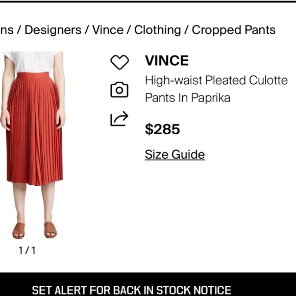 VINCE - High-waist Pleated Culotte - size 6 - Pants In Paprika - Picture 2 of 12